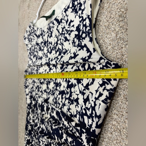 Lauren Ralph Lauren Floral Navy Ivory Ruched Sheath Short Sleeve Dress Size 12 - Picture 5 of 10